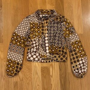 DREW Women's Bomber Jacket in Brown and Gold Patchwork